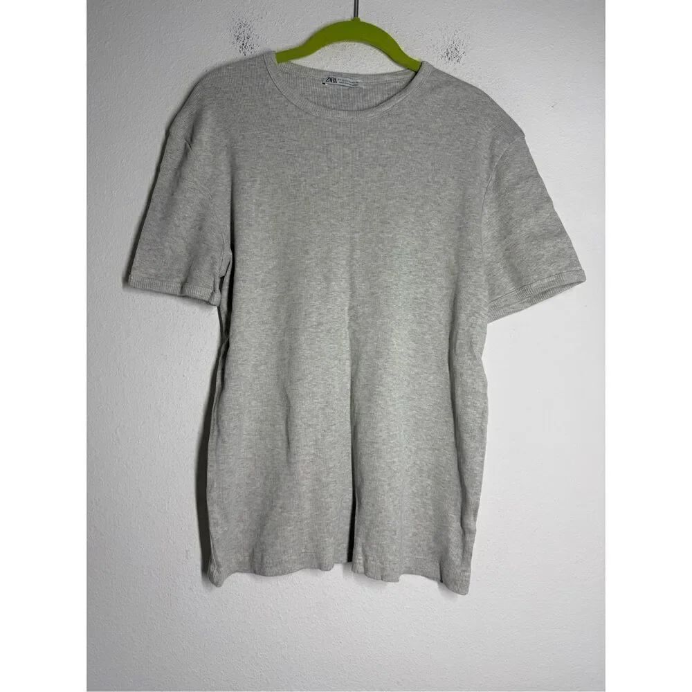 Zara Women’s Cotton Blend Ribbed T-shirt Gray Size XL